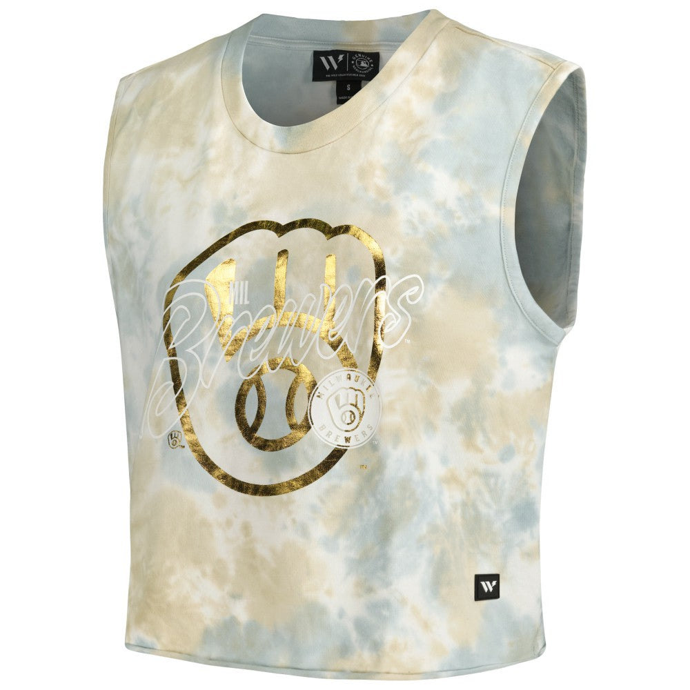 Milwaukee Brewers The Wild Collective Women's Washed Muscle Tank Top - White - MLB Online
