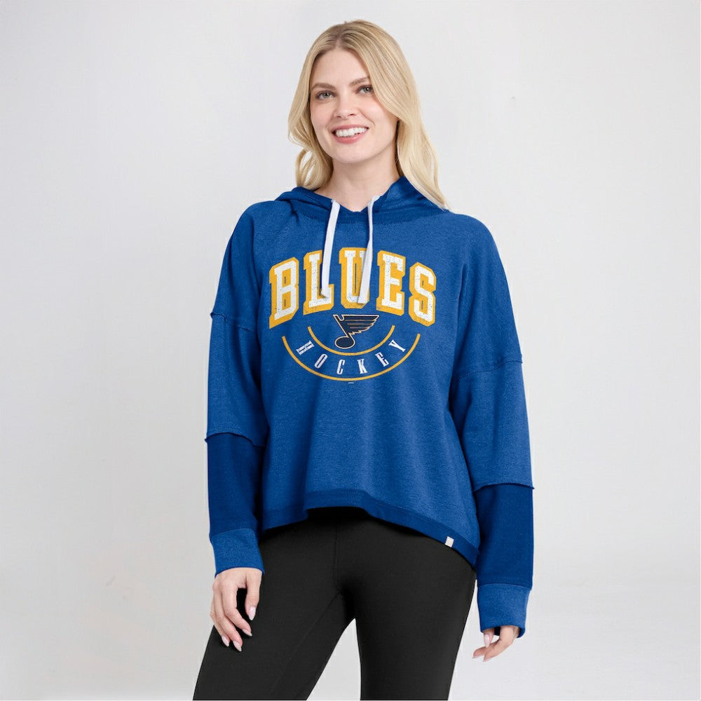 St. Louis Blues Fanatics Women's Lux Lounge Helmet Arch Pullover Hoodie - Heather Blue - NHL 5229595