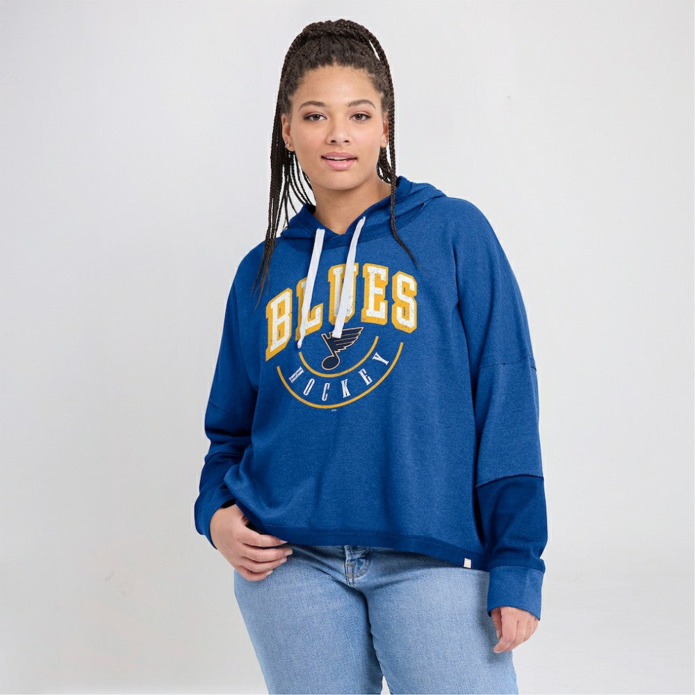 St. Louis Blues Fanatics Women's Lux Lounge Helmet Arch Pullover Hoodie - Heather Blue - NHL 5229595