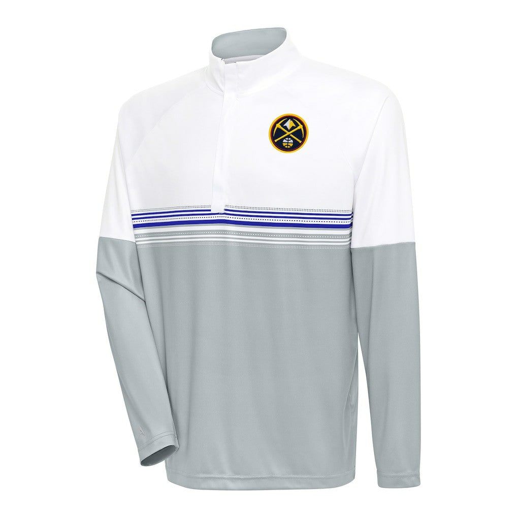 Denver Nuggets Antigua Bender Quarter-Zip Pullover Top White/Royal