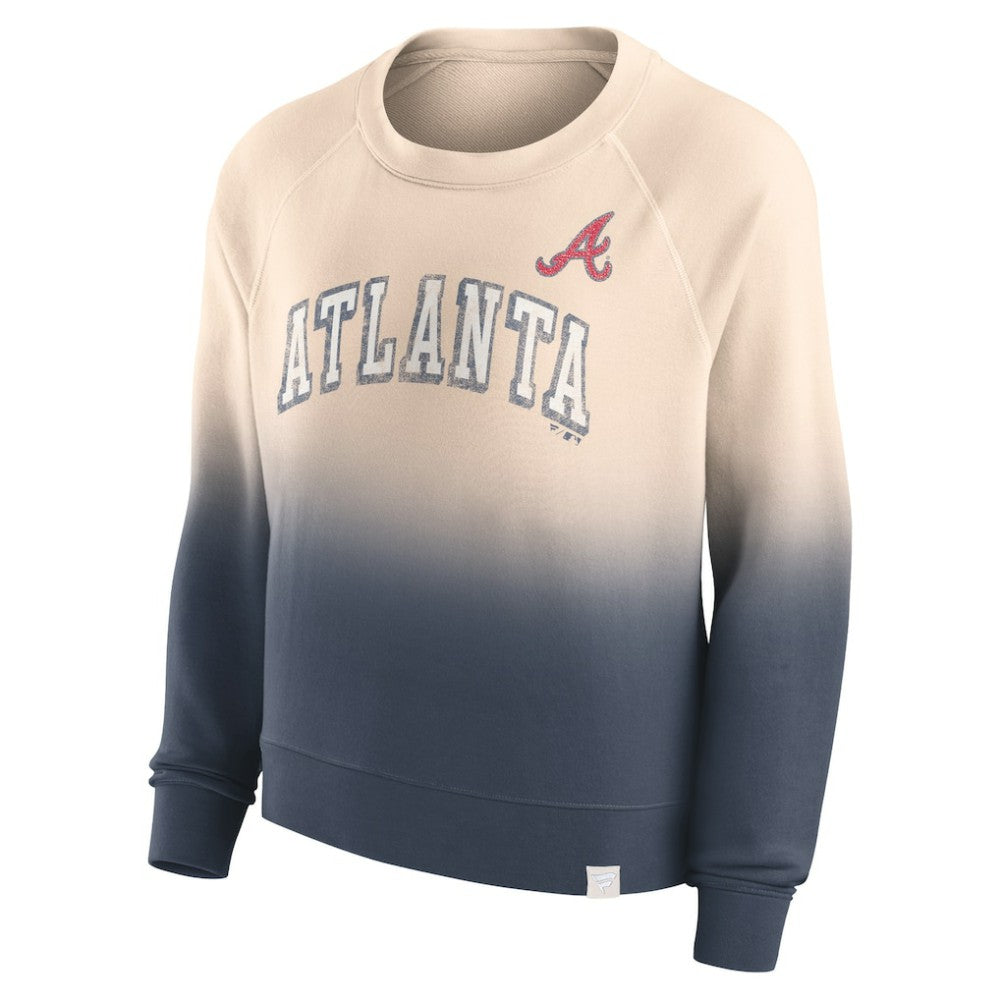 Atlanta Braves Fanatics Women's Luxe Lounge Arch Raglan Pullover Sweatshirt - Tan/Navy - Fanatics Sale