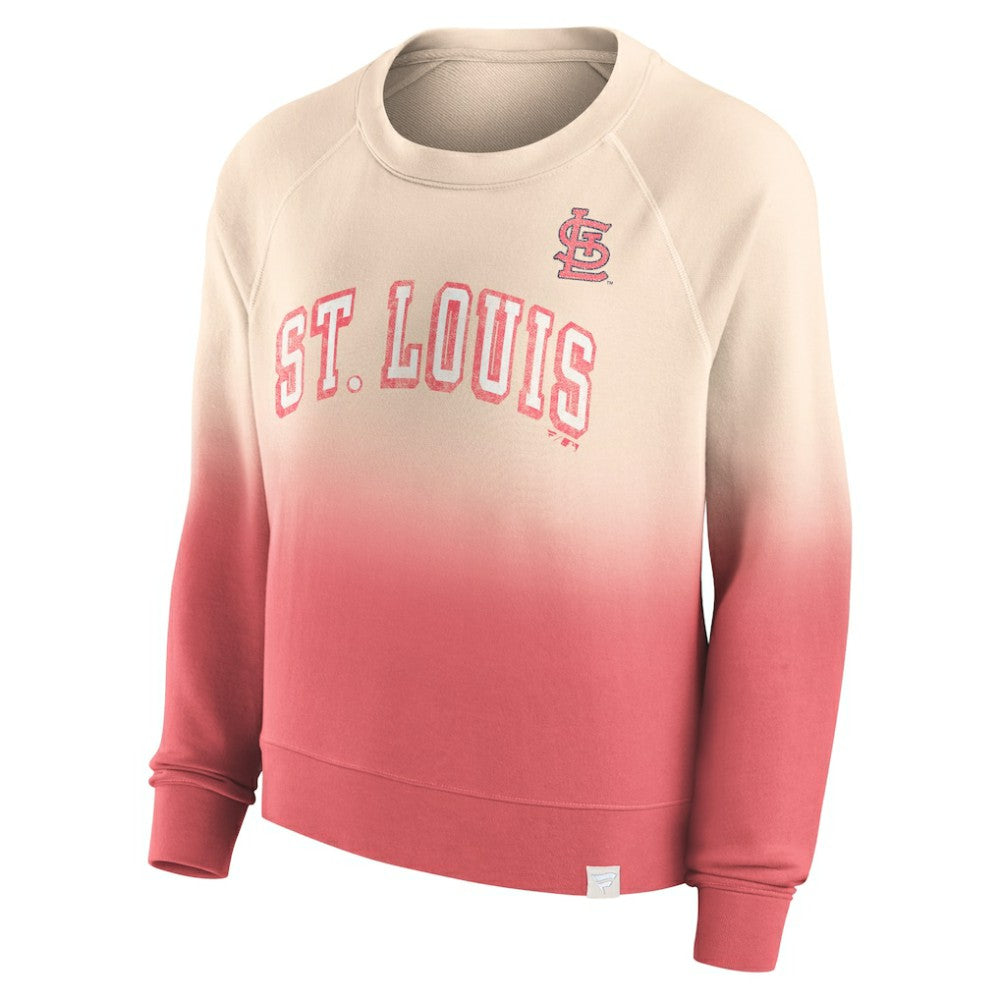 St. Louis Cardinals Fanatics Women's Luxe Lounge Arch Raglan Pullover Sweatshirt - Tan/Red - Fanatics Sale