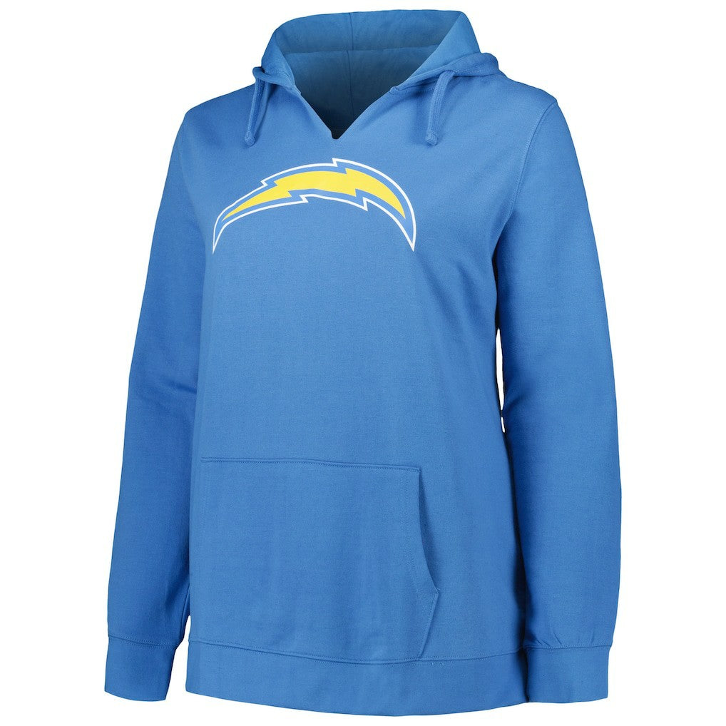 Justin Herbert Los Angeles Chargers Profile Women's Plus Size Player Name & Number Pullover Hoodie Powder Blue
