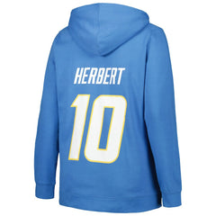 Justin Herbert Los Angeles Chargers Profile Women's Plus Size Player Name & Number Pullover Hoodie Powder Blue