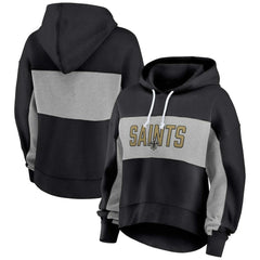 Fanatics New Orleans Saints Women's Filled Stat Sheet Lighweight Modest Crop Hoodie Black