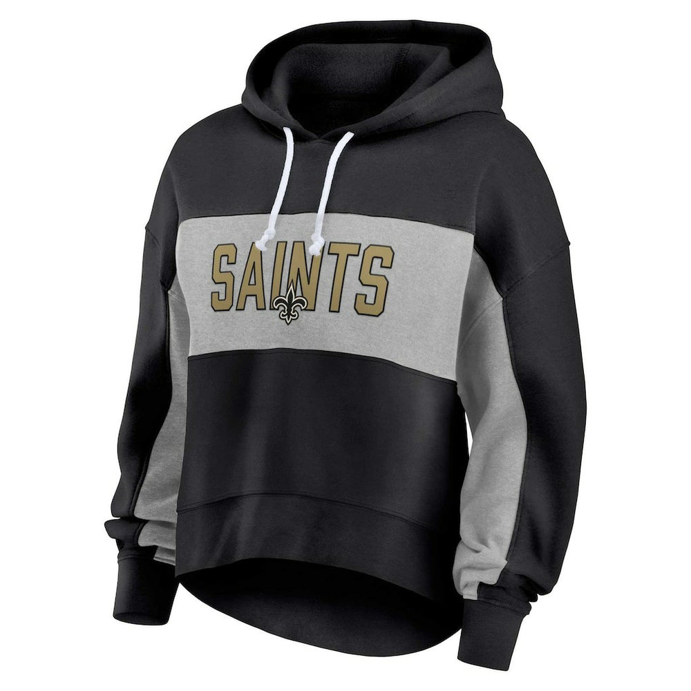 Fanatics New Orleans Saints Women's Filled Stat Sheet Lighweight Modest Crop Hoodie Black