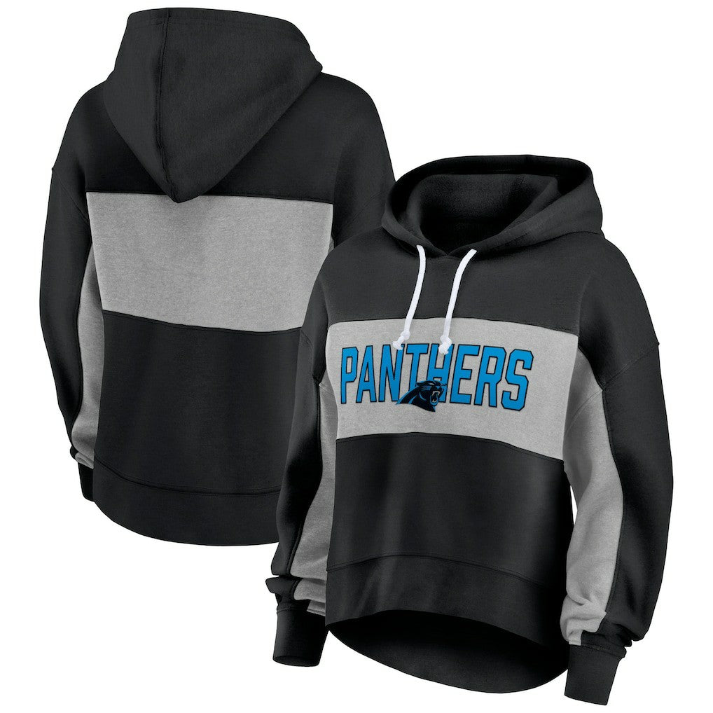 Fanatics Carolina Panthers Women's Filled Stat Sheet Lighweight Modest Crop Hoodie Black