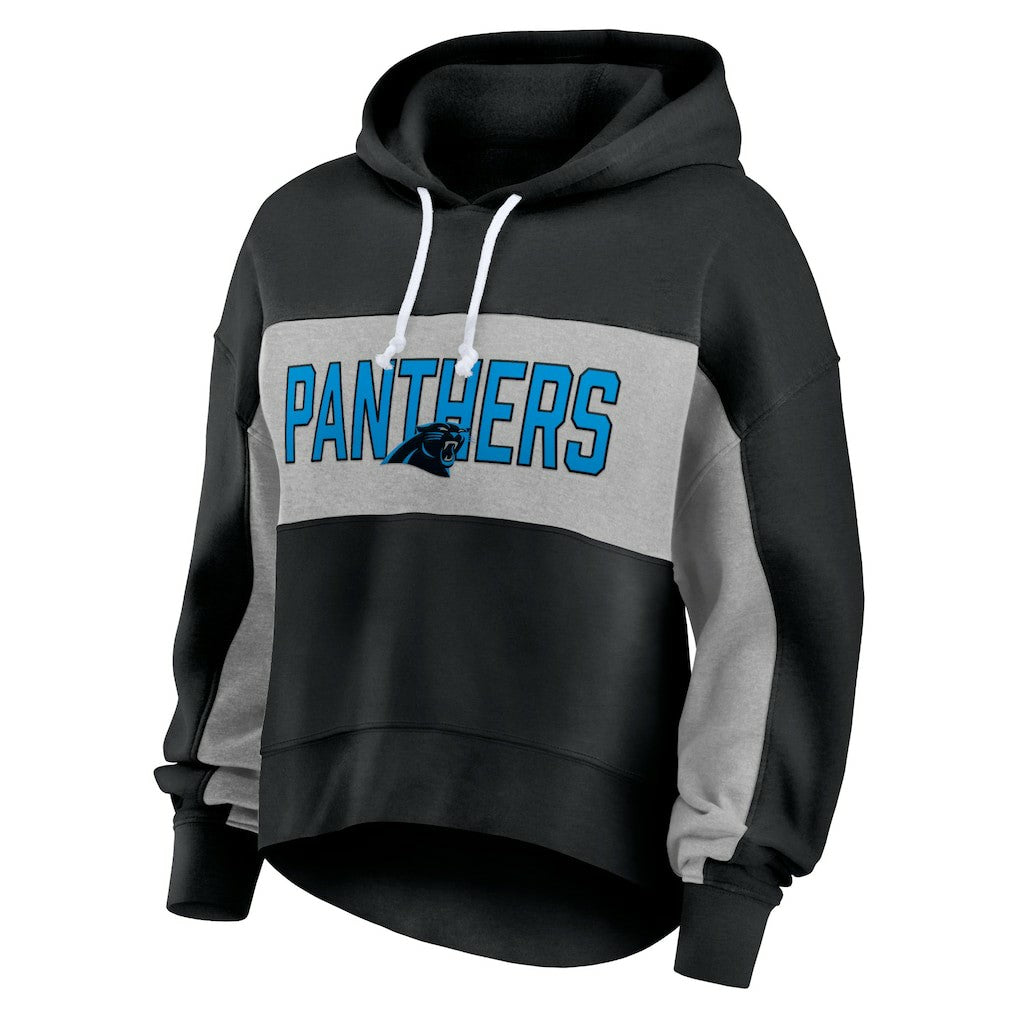 Fanatics Carolina Panthers Women's Filled Stat Sheet Lighweight Modest Crop Hoodie Black