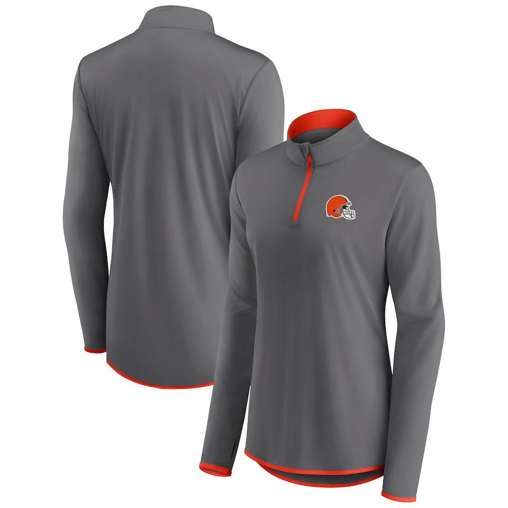 Cleveland Browns Women's Adult Corner Long Sleeve 1/4 Zip Top Gray