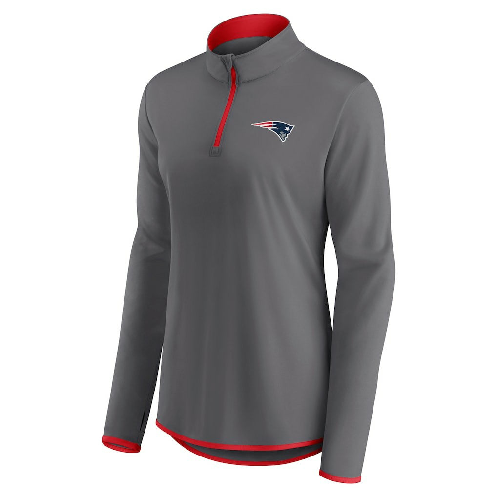 New England Patriots Women's Adult Corner Long Sleeve 1/4 Zip Top Gray