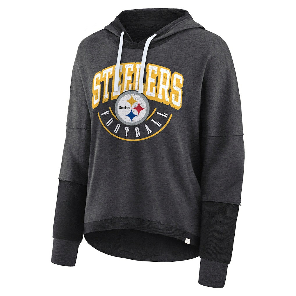 Fanatics Pittsburgh Steelers Women's Lightewight Modest Crop Lounge Helmet Arch Pullover Hoodie Charcoal