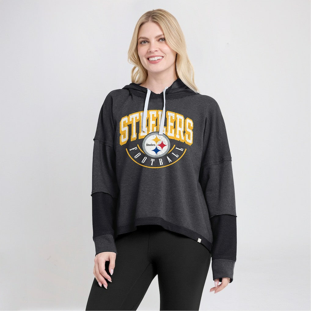 Fanatics Pittsburgh Steelers Women's Lightewight Modest Crop Lounge Helmet Arch Pullover Hoodie Charcoal