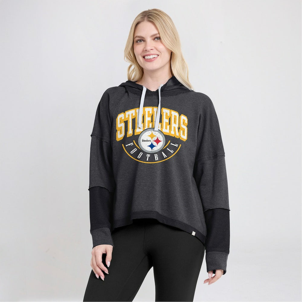 Fanatics Pittsburgh Steelers Women's Lightewight Modest Crop Lounge Helmet Arch Pullover Hoodie Charcoal