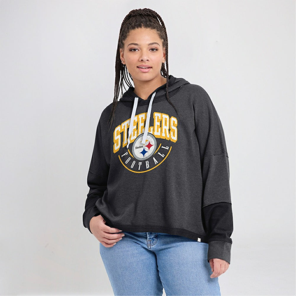 Fanatics Pittsburgh Steelers Women's Lightewight Modest Crop Lounge Helmet Arch Pullover Hoodie Charcoal