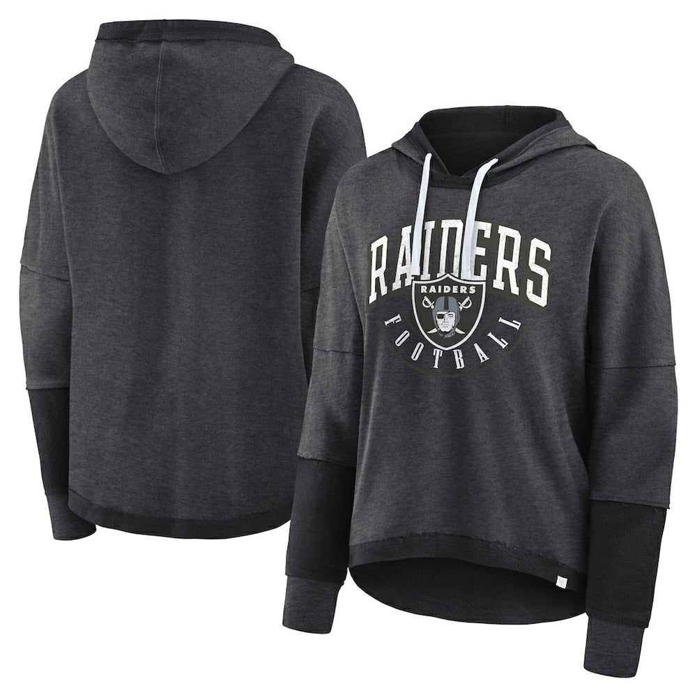 Fanatics Las Vegas Raiders Women's Lightewight Modest Crop Lounge Helmet Arch Pullover Hoodie Charcoal