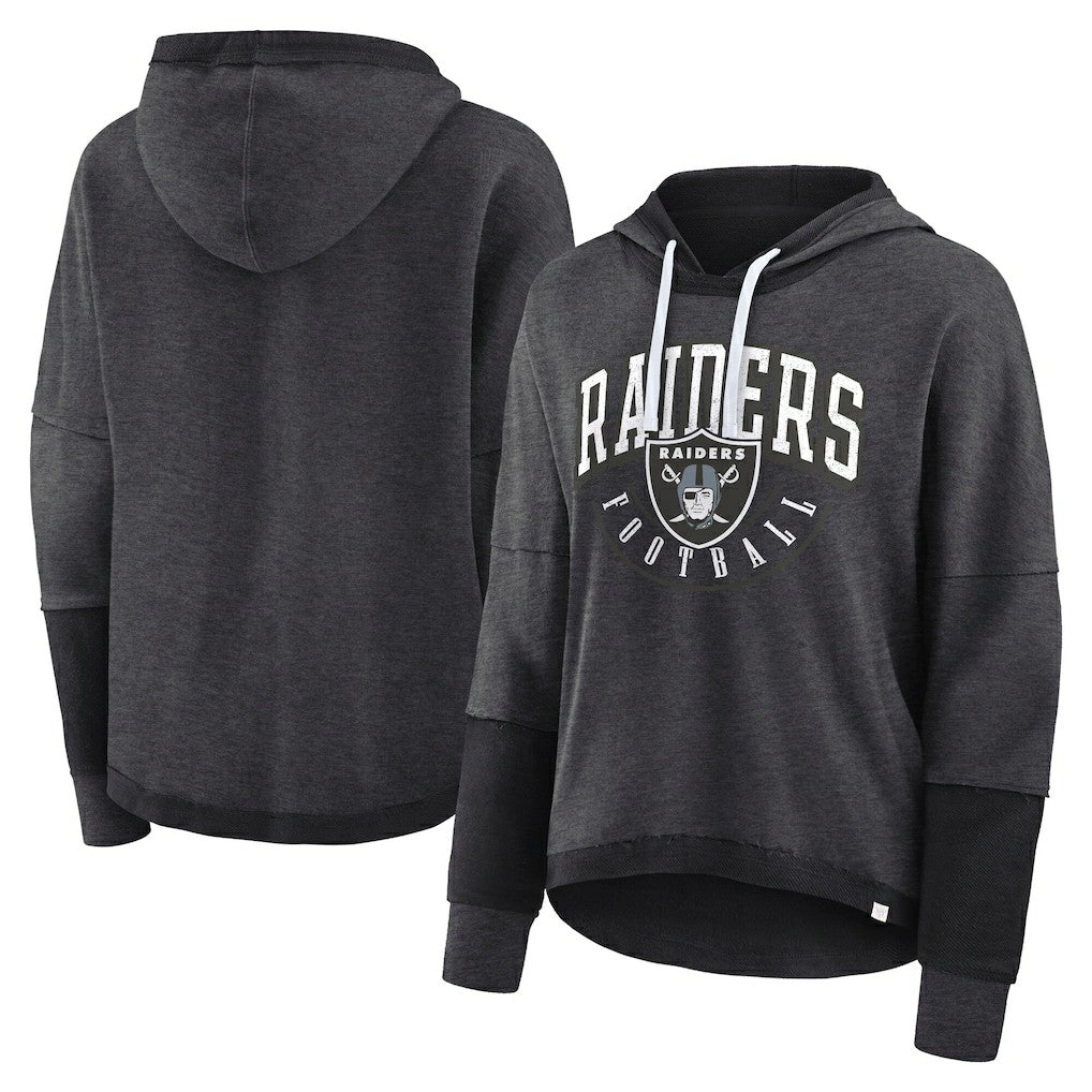 Fanatics Las Vegas Raiders Women's Lightewight Modest Crop Lounge Helmet Arch Pullover Hoodie Charcoal