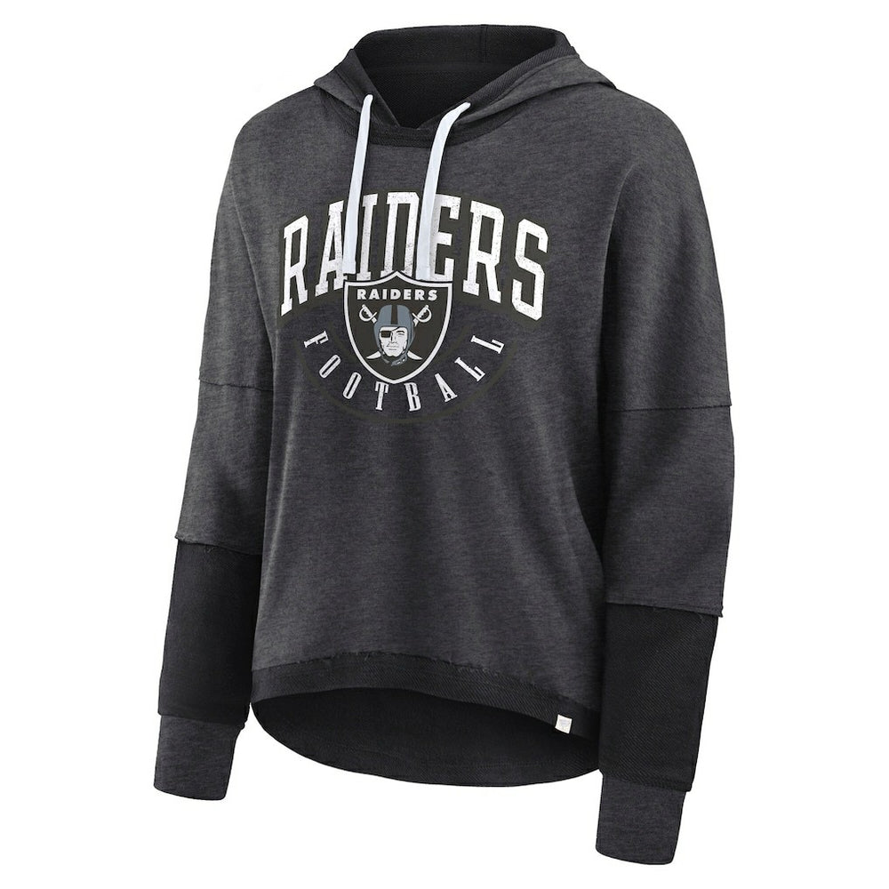 Fanatics Las Vegas Raiders Women's Lightewight Modest Crop Lounge Helmet Arch Pullover Hoodie Charcoal