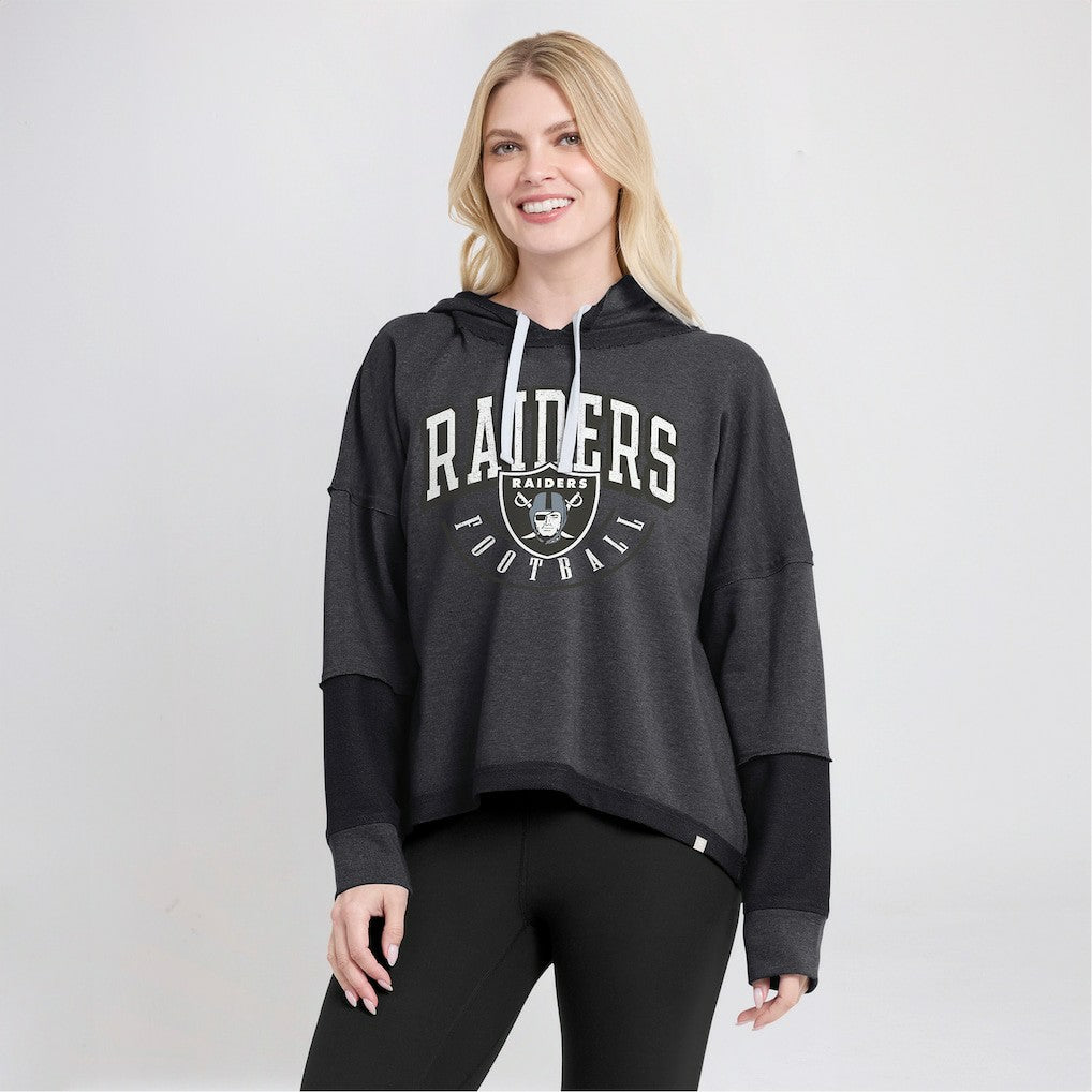 Fanatics Las Vegas Raiders Women's Lightewight Modest Crop Lounge Helmet Arch Pullover Hoodie Charcoal