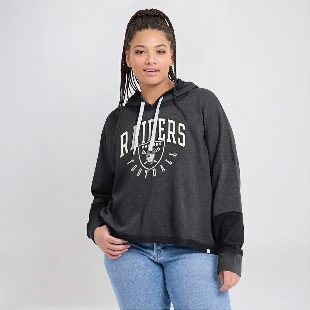 Fanatics Las Vegas Raiders Women's Lightewight Modest Crop Lounge Helmet Arch Pullover Hoodie Charcoal