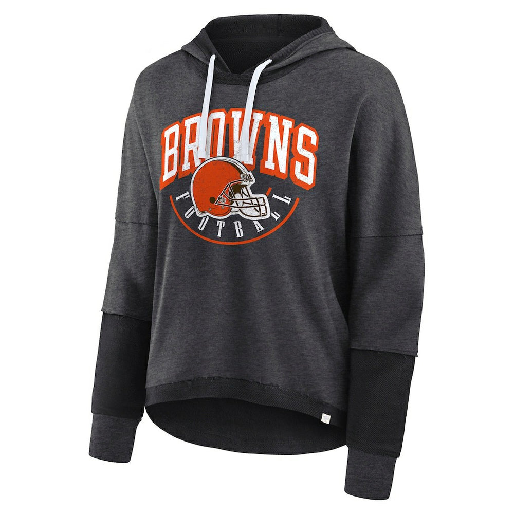 Fanatics Cleveland Browns Women's Lightewight Modest Crop Lounge Helmet Arch Pullover Hoodie Charcoal