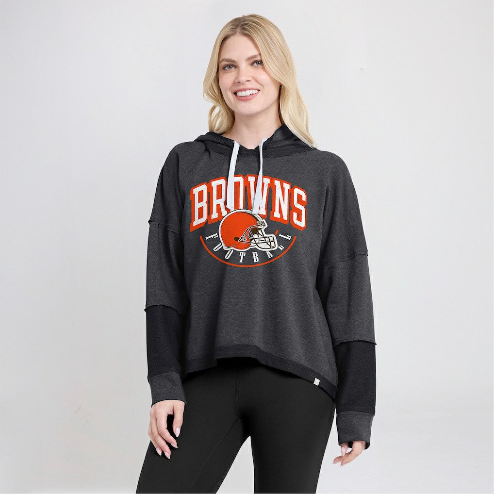 Fanatics Cleveland Browns Women's Lightewight Modest Crop Lounge Helmet Arch Pullover Hoodie Charcoal