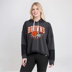 Fanatics Cleveland Browns Women's Lightewight Modest Crop Lounge Helmet Arch Pullover Hoodie Charcoal