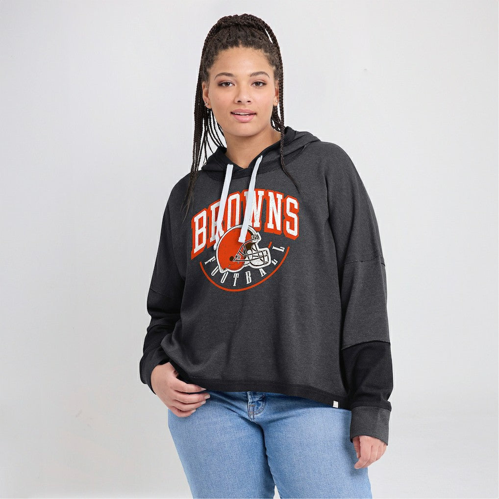 Fanatics Cleveland Browns Women's Lightewight Modest Crop Lounge Helmet Arch Pullover Hoodie Charcoal