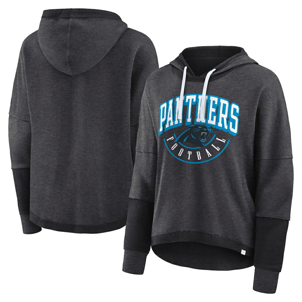 Fanatics Carolina Panthers Women's Lightewight Modest Crop Lounge Helmet Arch Pullover Hoodie Charcoal