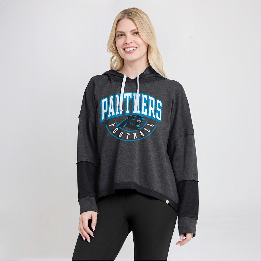 Fanatics Carolina Panthers Women's Lightewight Modest Crop Lounge Helmet Arch Pullover Hoodie Charcoal