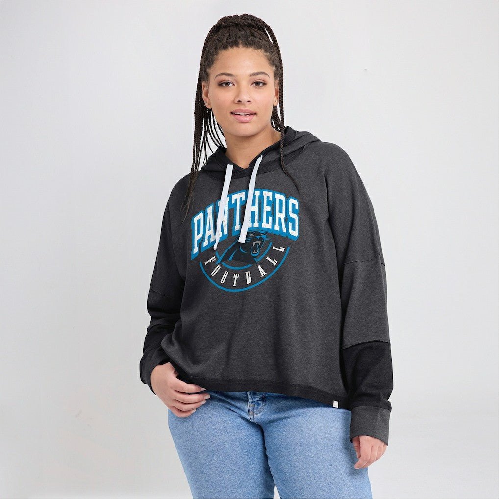 Fanatics Carolina Panthers Women's Lightewight Modest Crop Lounge Helmet Arch Pullover Hoodie Charcoal