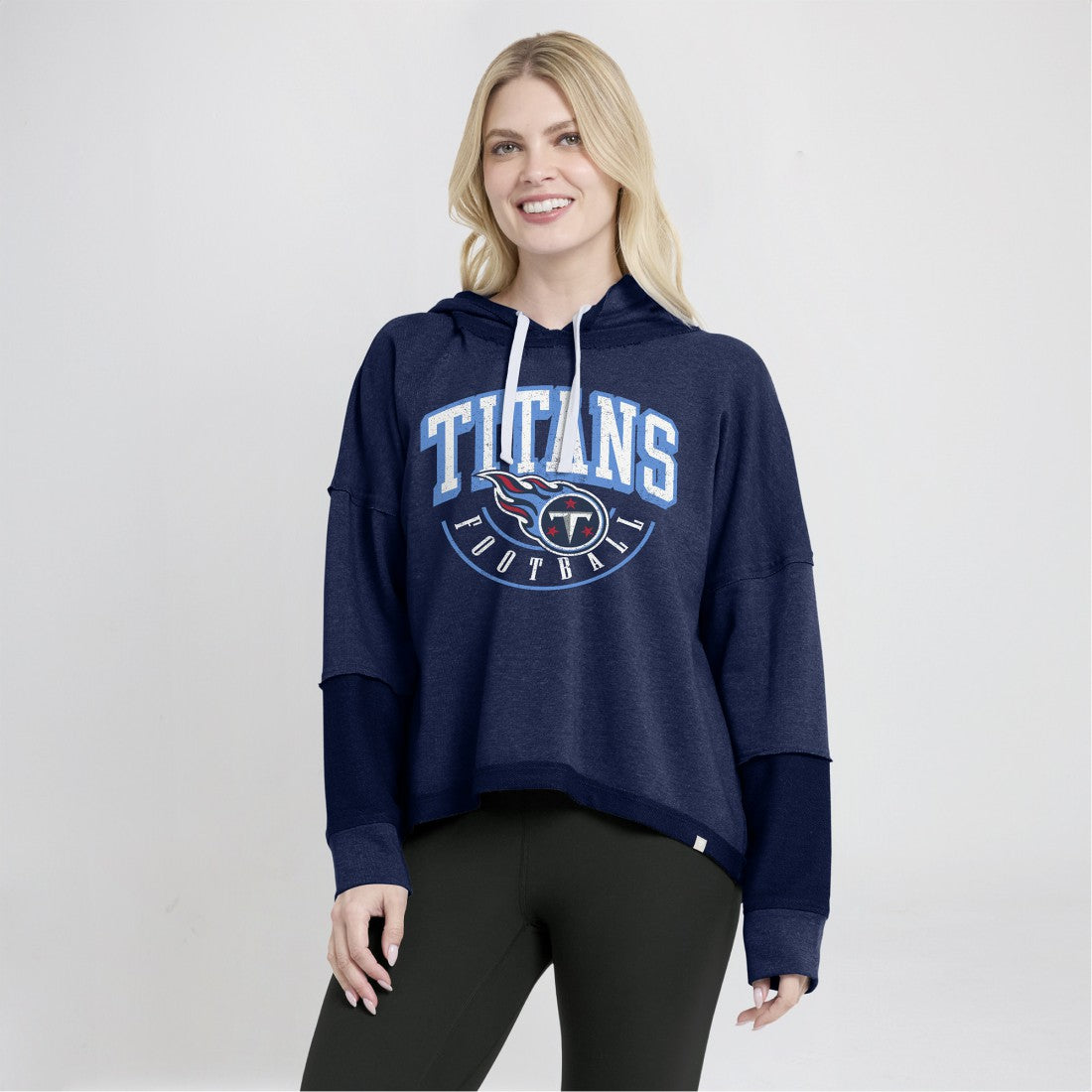 Fanatics Tennessee Titans Women's Lightewight Modest Crop Lounge Helmet Arch Pullover Hoodie Navy