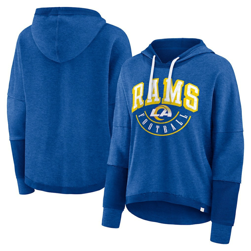 Fanatics Los Angeles Rams Women's Lightewight Modest Crop Lounge Helmet Arch Pullover Hoodie Royal