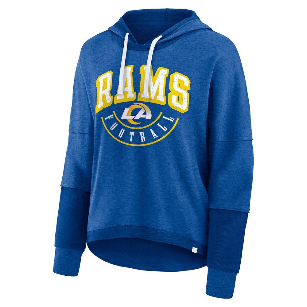 Fanatics Los Angeles Rams Women's Lightewight Modest Crop Lounge Helmet Arch Pullover Hoodie Royal