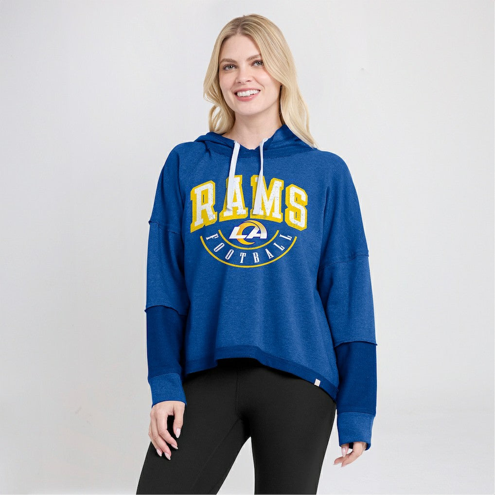 Fanatics Los Angeles Rams Women's Lightewight Modest Crop Lounge Helmet Arch Pullover Hoodie Royal