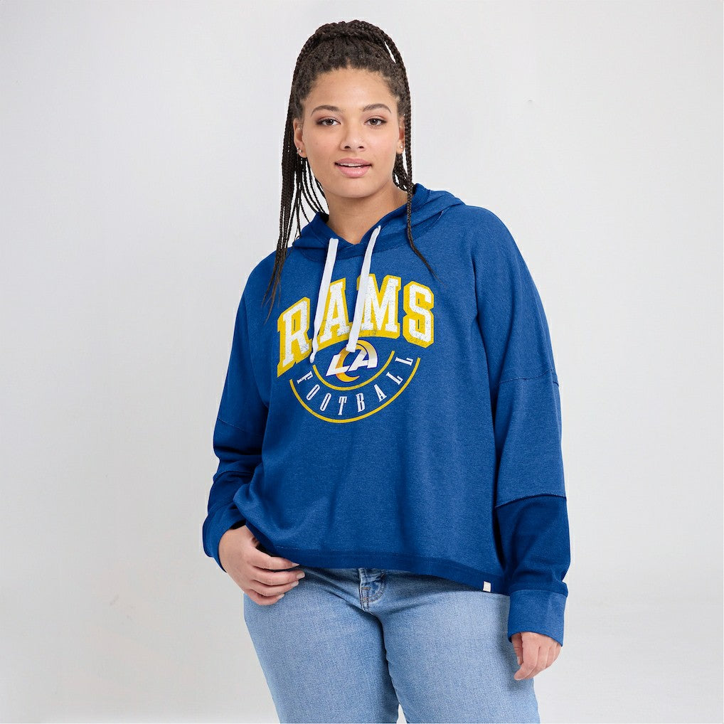 Fanatics Los Angeles Rams Women's Lightewight Modest Crop Lounge Helmet Arch Pullover Hoodie Royal