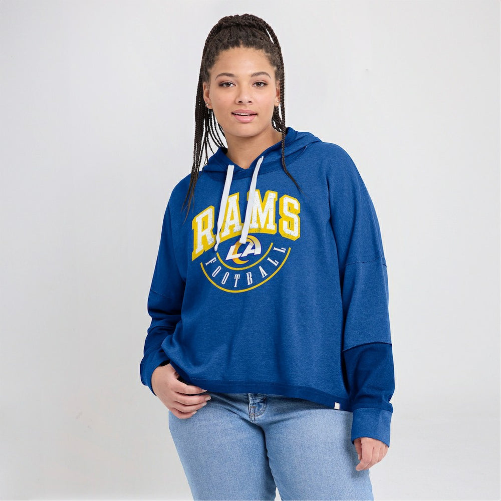 Fanatics Los Angeles Rams Women's Lightewight Modest Crop Lounge Helmet Arch Pullover Hoodie Royal