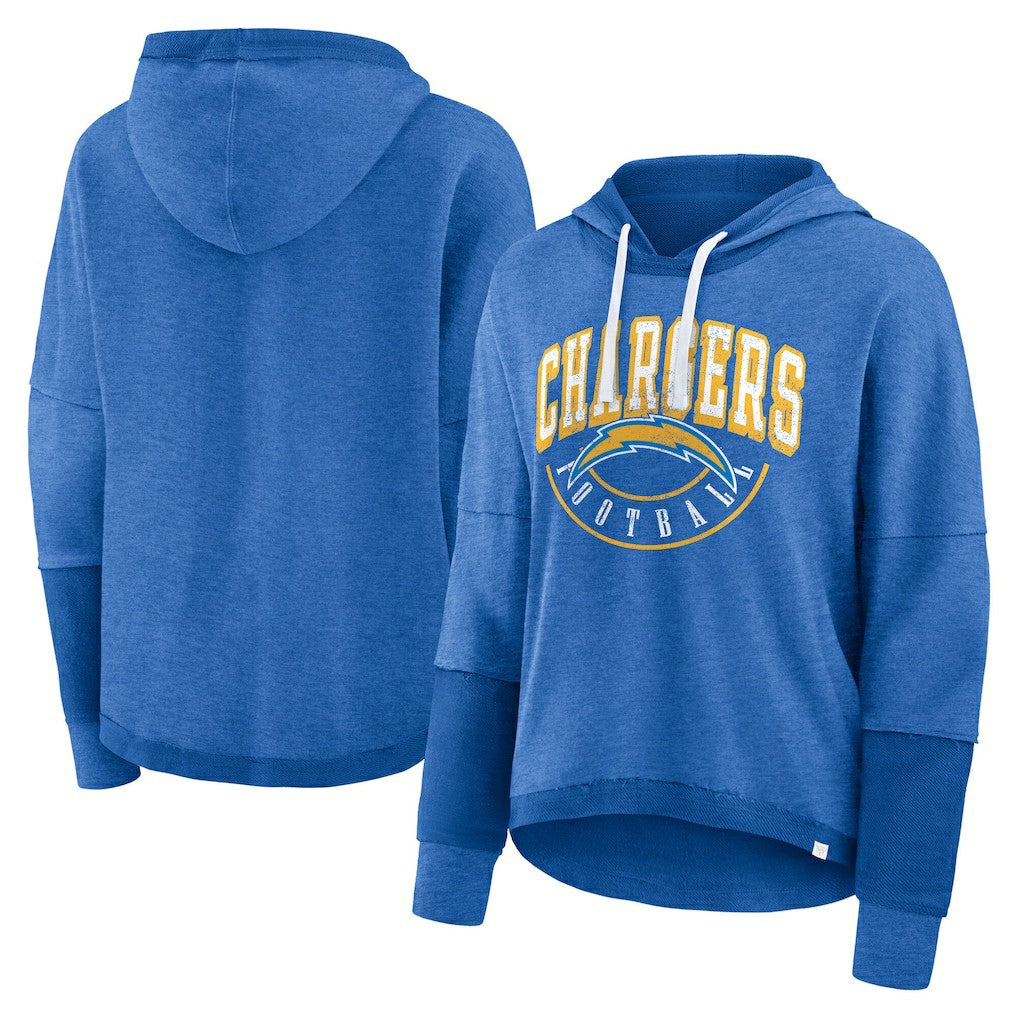 Fanatics Los Angeles Chargers Women's Lightewight Modest Crop Lounge Helmet Arch Pullover Hoodie Powder Blue