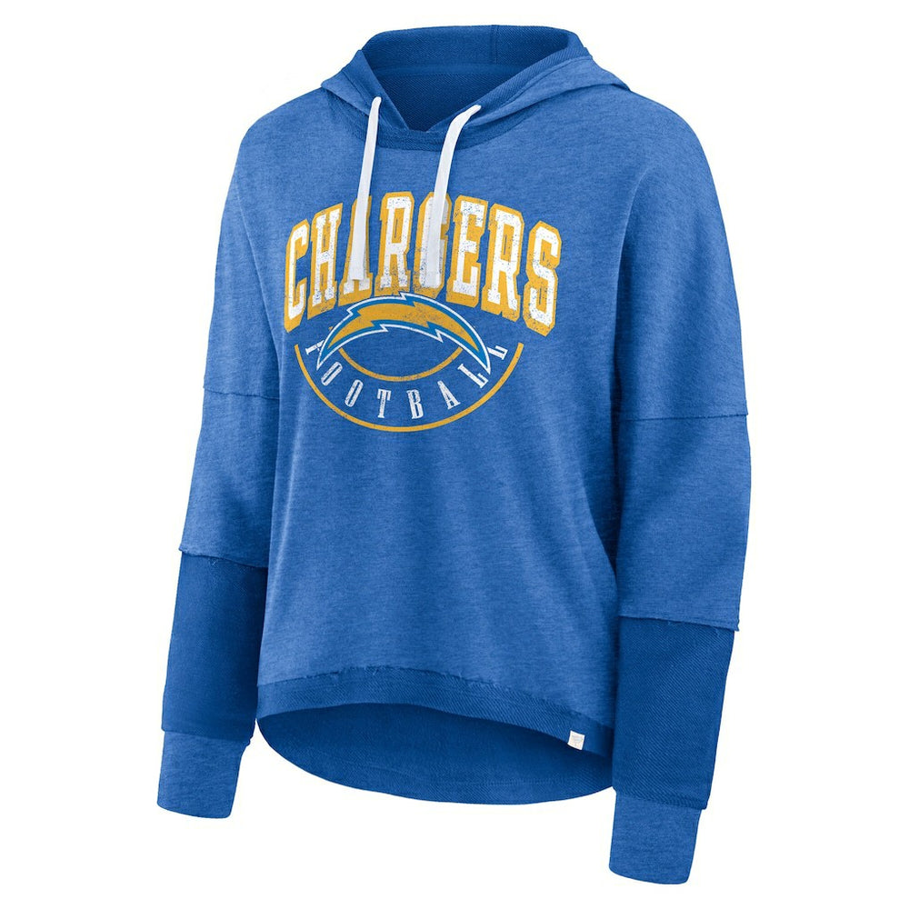 Fanatics Los Angeles Chargers Women's Lightewight Modest Crop Lounge Helmet Arch Pullover Hoodie Powder Blue