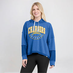 Fanatics Los Angeles Chargers Women's Lightewight Modest Crop Lounge Helmet Arch Pullover Hoodie Powder Blue