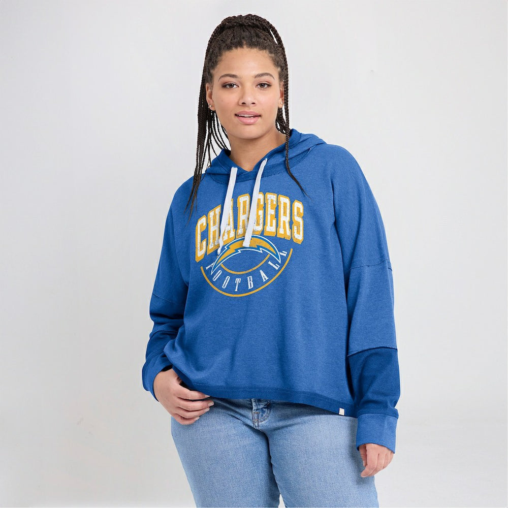 Fanatics Los Angeles Chargers Women's Lightewight Modest Crop Lounge Helmet Arch Pullover Hoodie Powder Blue