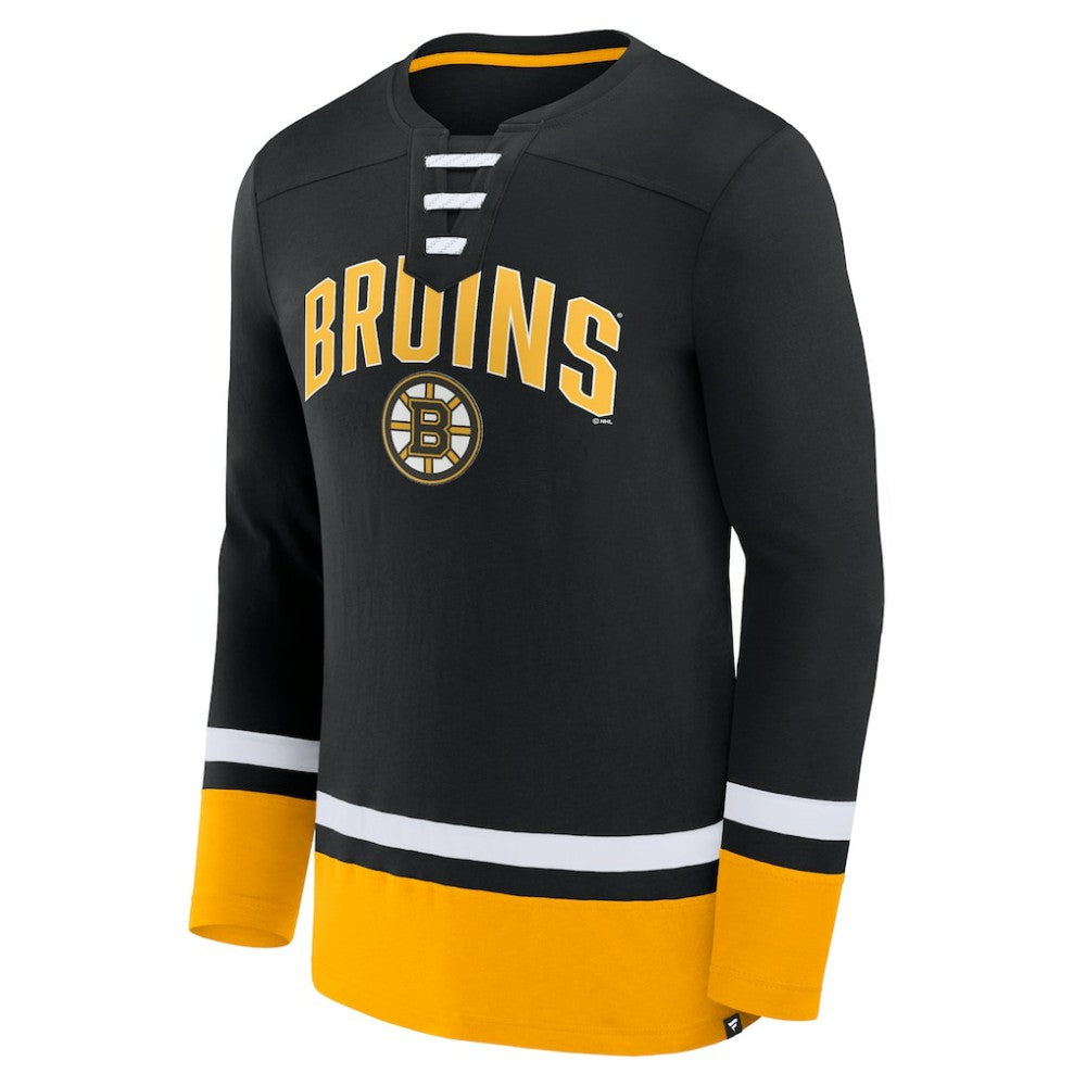 Boston Bruins Fanatics Back Pass Lace-Up Long Sleeve T-Shirt - Black - NHL 5237173