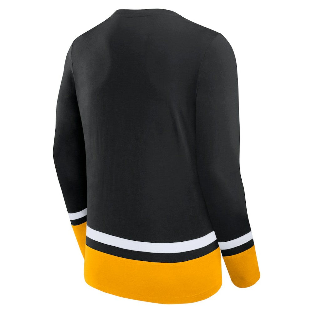 Boston Bruins Fanatics Back Pass Lace-Up Long Sleeve T-Shirt - Black - NHL 5237173