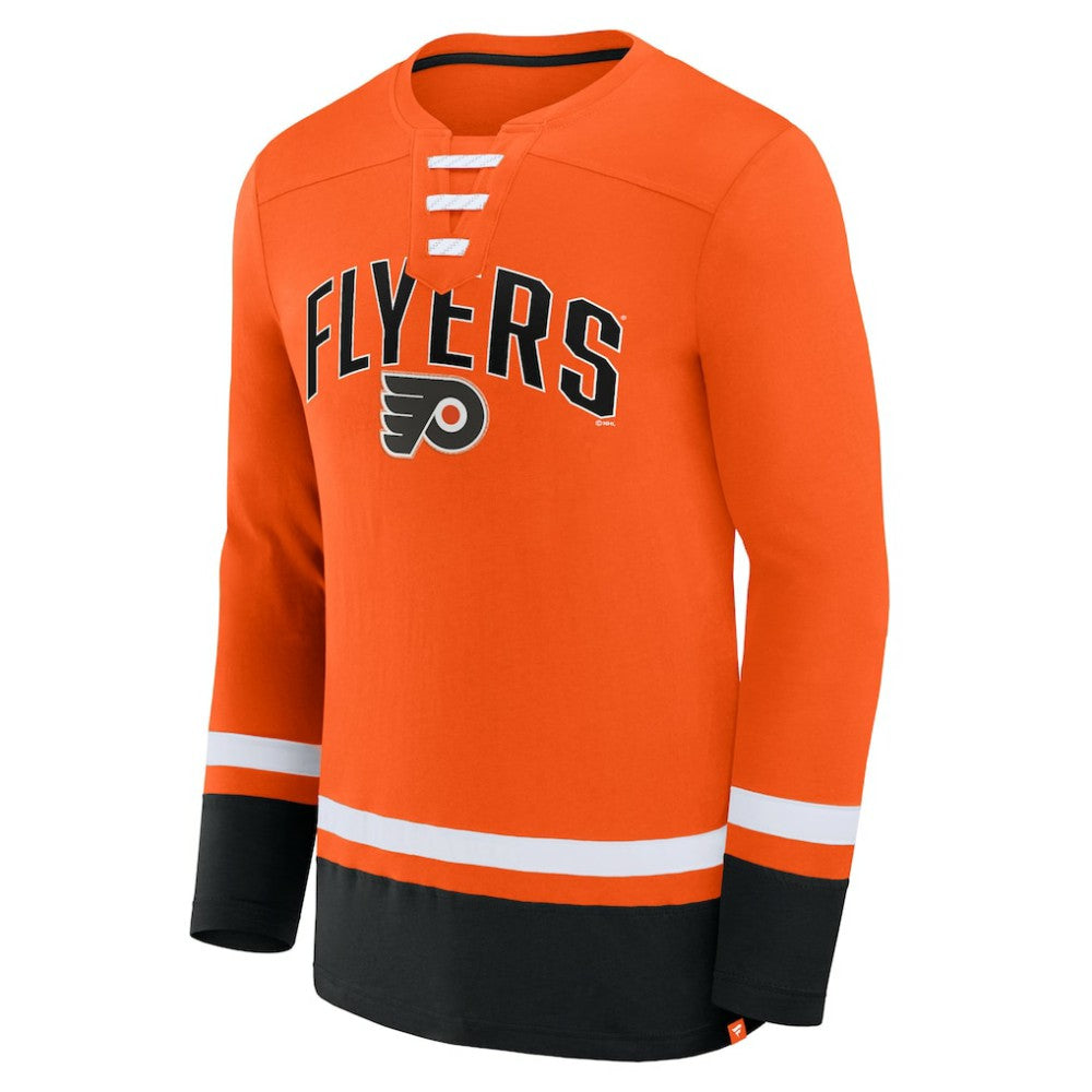 Philadelphia Flyers Fanatics Back Pass Lace-Up Long Sleeve T-Shirt - Orange - NHL 5237179