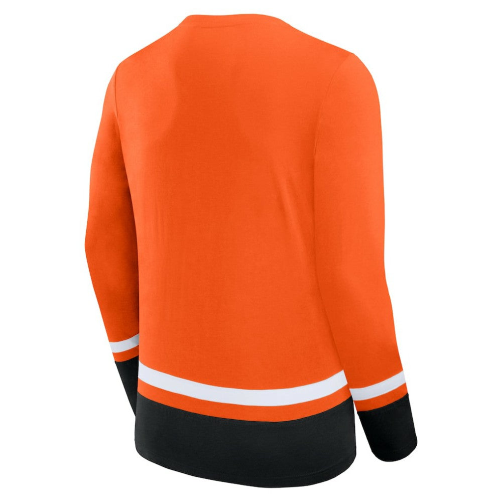 Philadelphia Flyers Fanatics Back Pass Lace-Up Long Sleeve T-Shirt - Orange - NHL 5237179