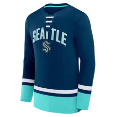 Seattle Kraken Fanatics Back Pass Lace-Up Long Sleeve T-Shirt - Deep Sea Blue - NHL 5237185