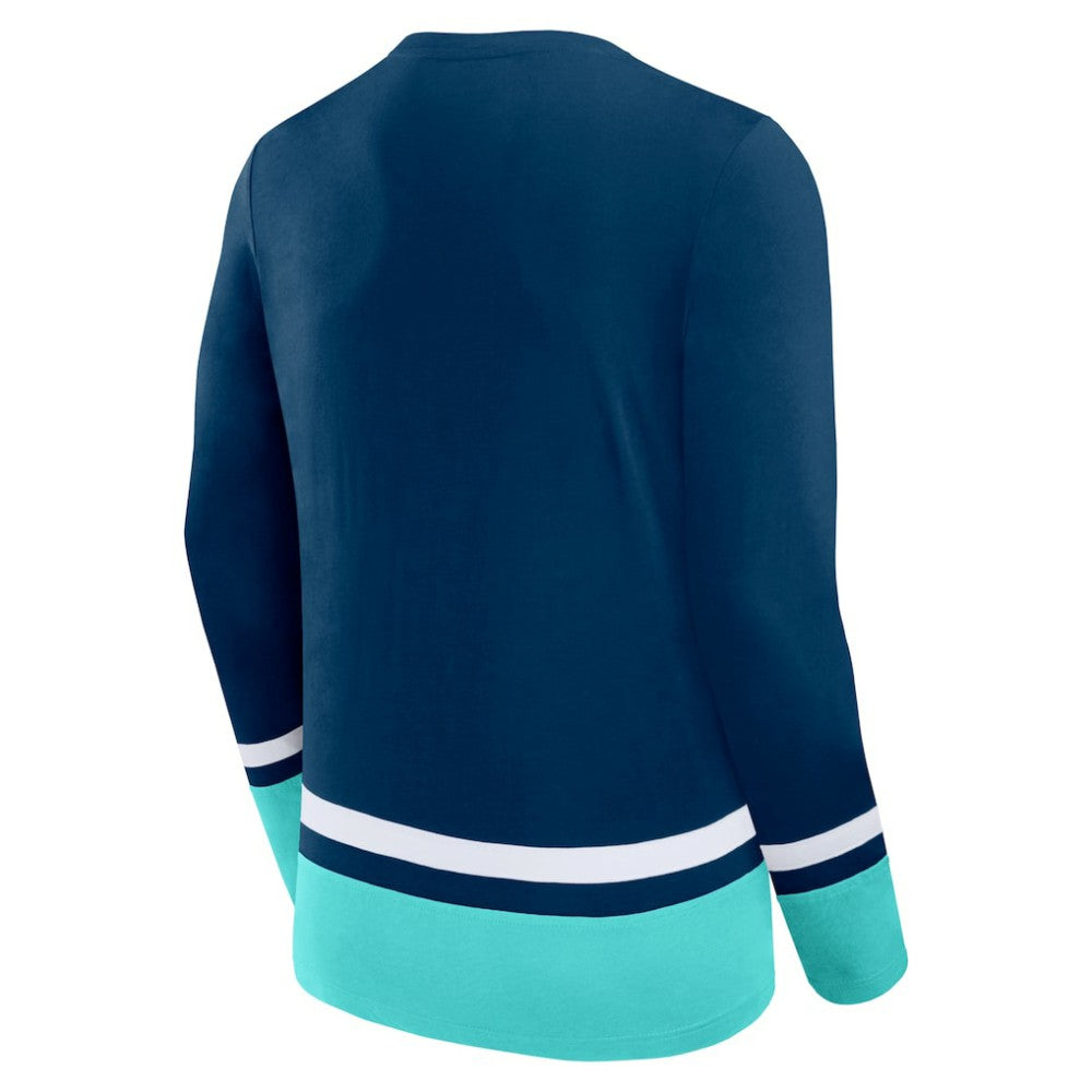 Seattle Kraken Fanatics Back Pass Lace-Up Long Sleeve T-Shirt - Deep Sea Blue - NHL 5237185