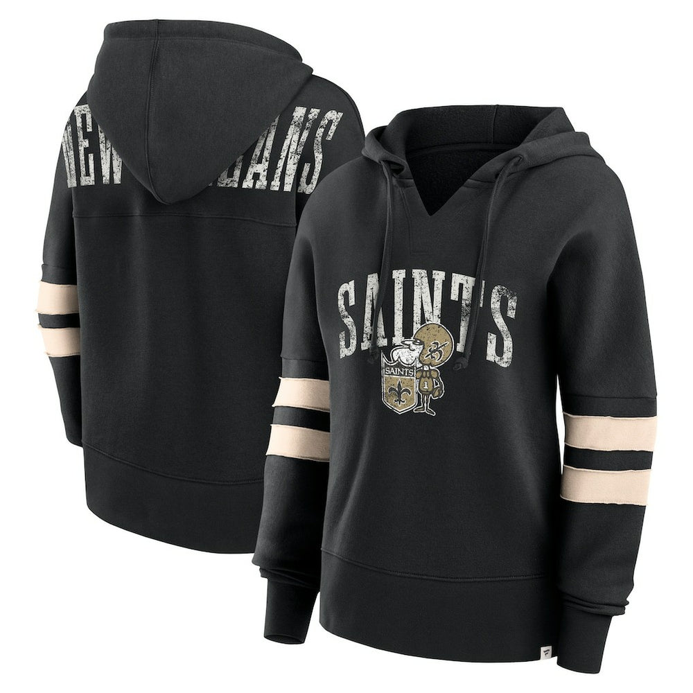 Fanatics New Orleans Saints Women's Bold Move Dolman V-Neck Hip HIp Hoodie Black