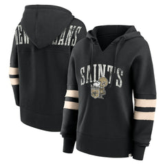 Fanatics New Orleans Saints Women's Bold Move Dolman V-Neck Hip HIp Hoodie Black