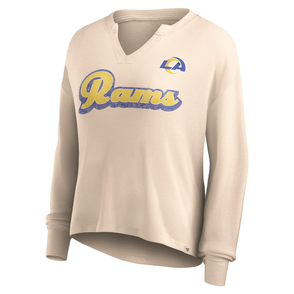Fanatics Los Angeles Rams Women's Go For It Notch Neck Waffle Knit Lightweight Long Sleeve T-Shirt Tan