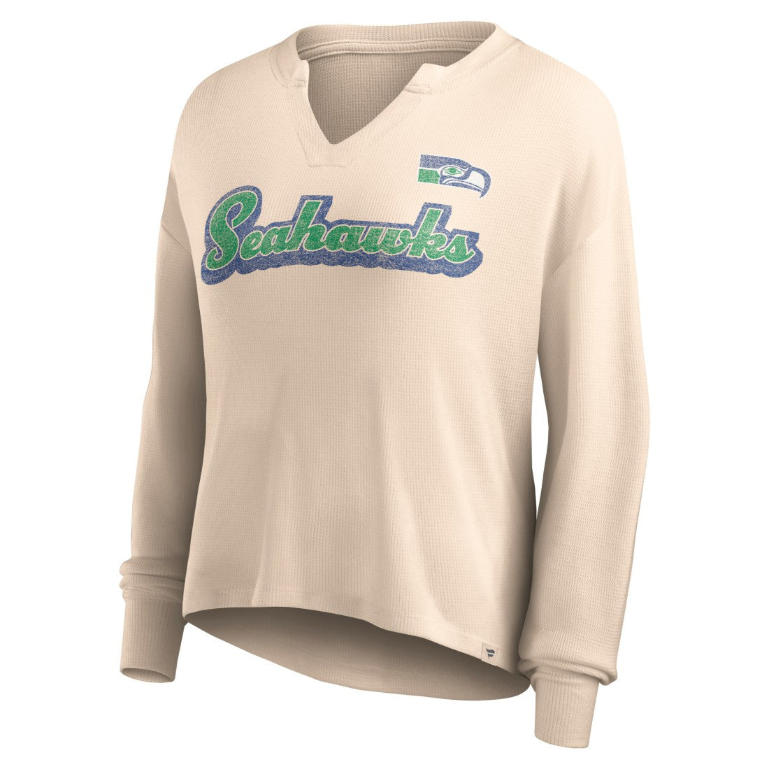 Fanatics Seattle Seahawks Women's Go For It Notch Neck Waffle Knit Lightweight Long Sleeve T-Shirt Tan